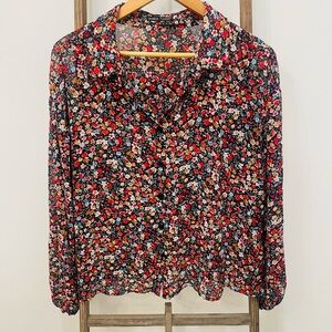 Floral Button Up Collared Blouse